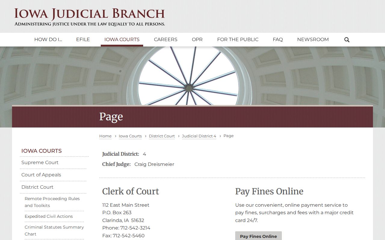 Page County Clerk of Court contact for warrant record confirmation