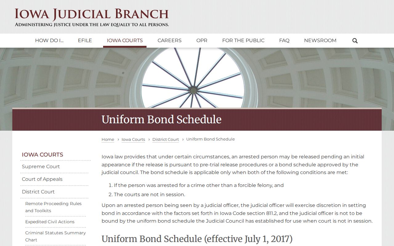 Iowa uniform bond schedule caveat for Page County warrant lookup