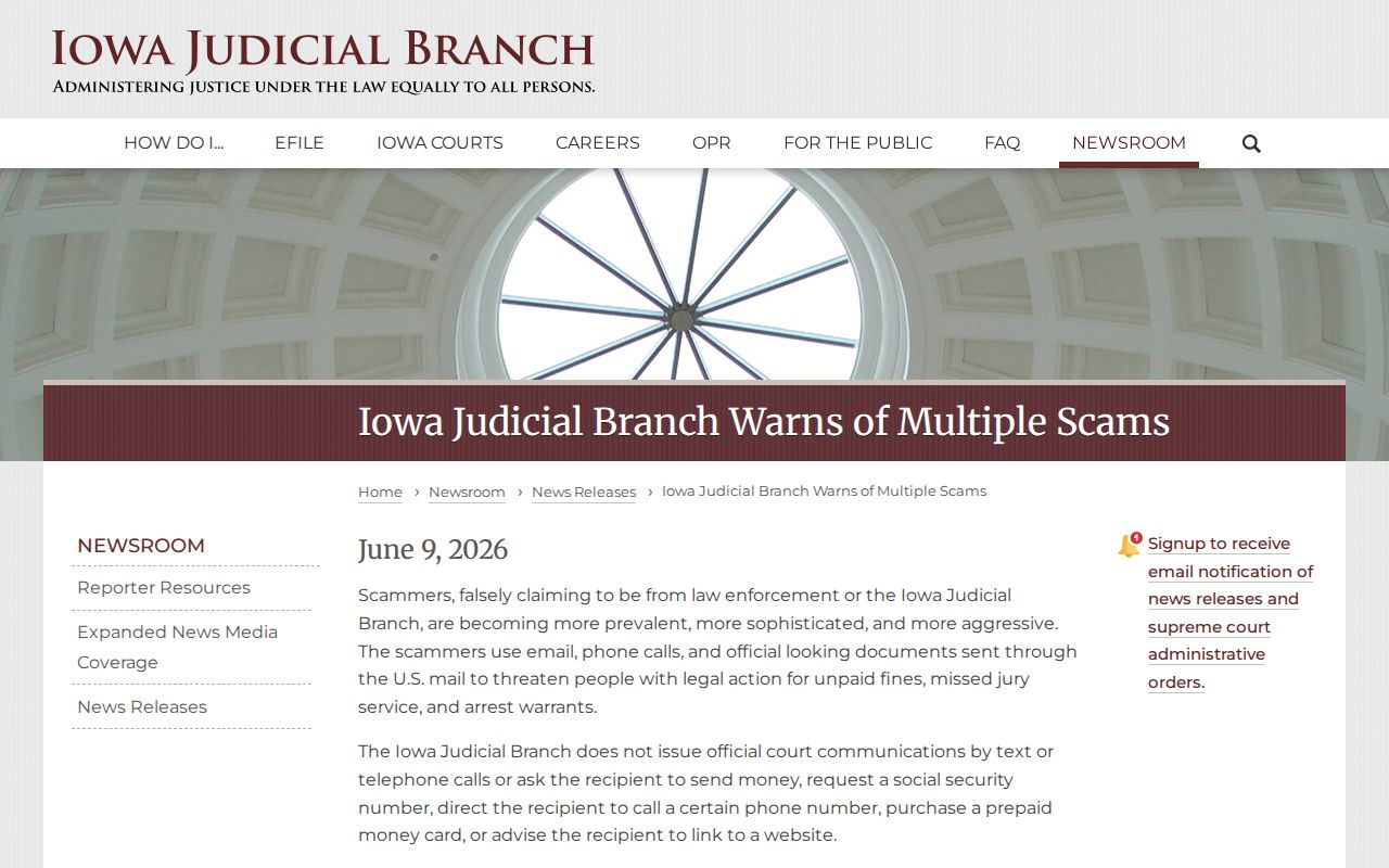 Page County most wanted and warrant scam warning from Iowa Courts