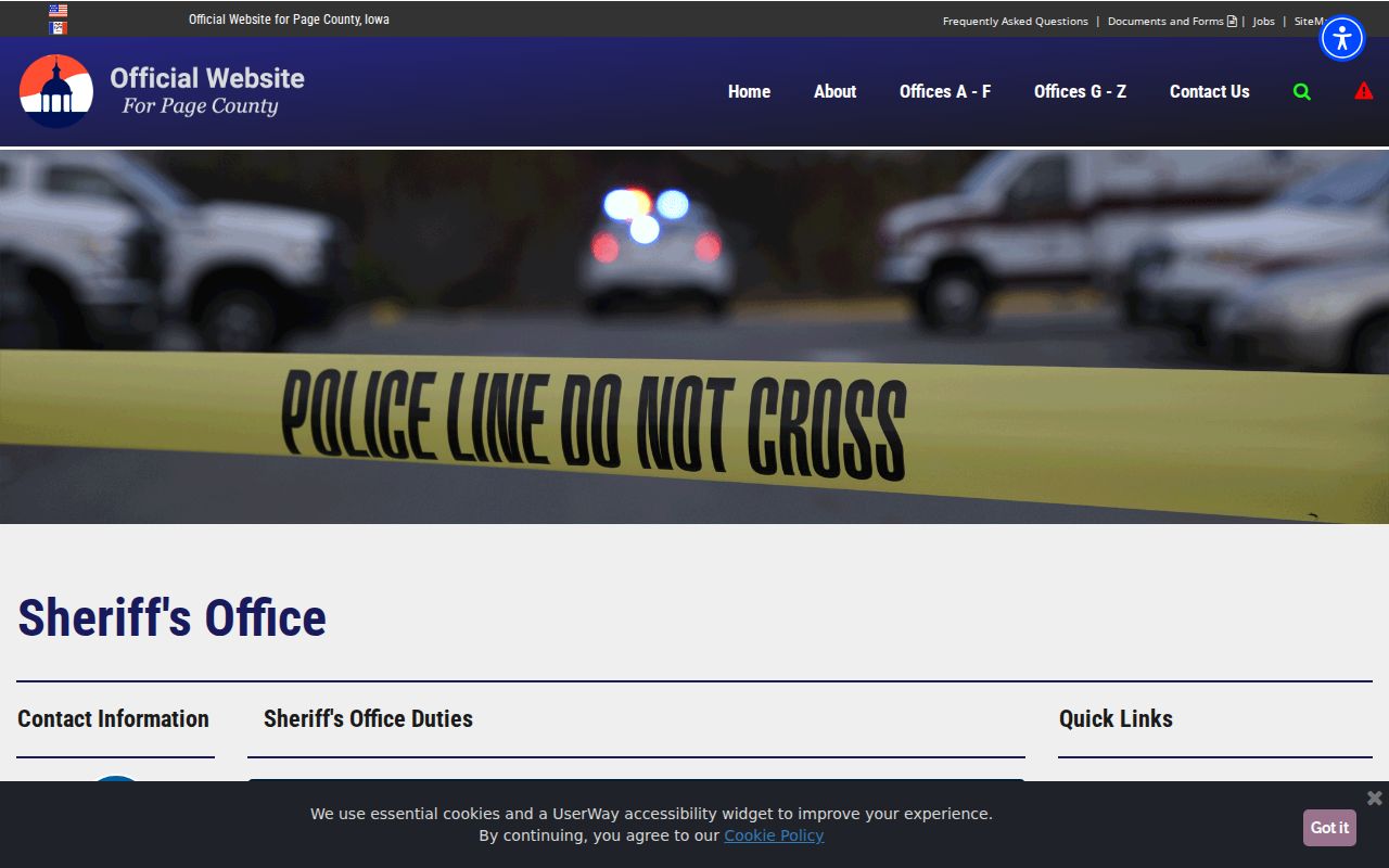 Page County Sheriff's Office contact information and legal process duties